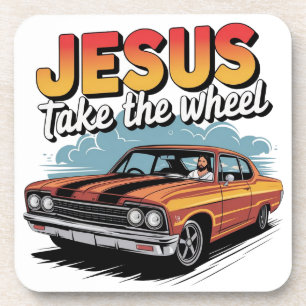 Jesus nehmen das Vintage Muskelauto Getränkeuntersetzer