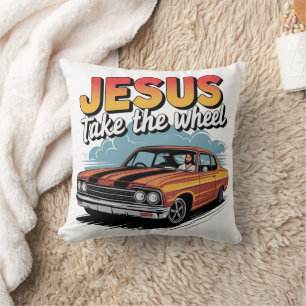 Jesus nehmen das Vintage Muskelauto Kissen