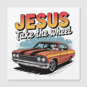 Jesus nehmen das Vintage Muskelauto Magnetkarte