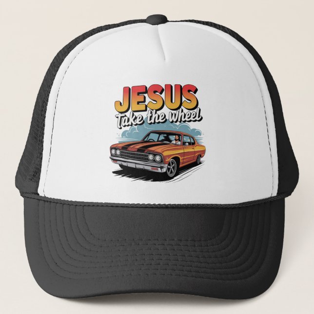 Jesus nehmen das Vintage Muskelauto Truckerkappe (Vorderseite)