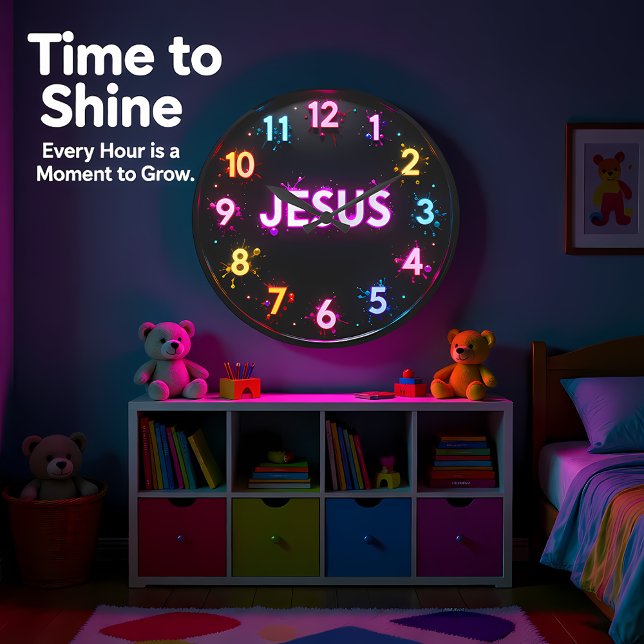 Jesus Neon Splatter Glow Große Wanduhr (Von Creator hochgeladen)