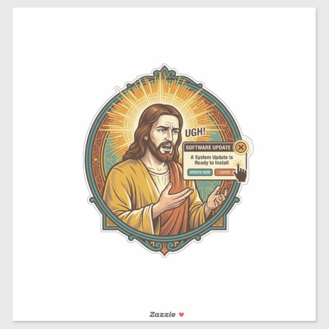 Jesus nervige Software-Update-Popup-Bürohumor Aufkleber (Blatt)