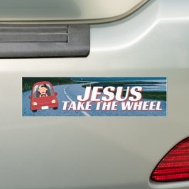Jesus nimmt das Rad Funny Cartoon Christlich Autoaufkleber
