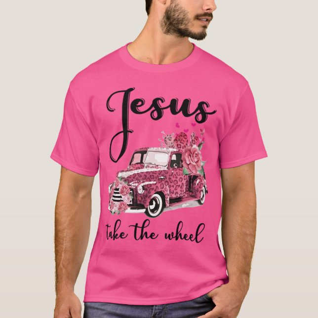 Jesus nimmt den Leopard Blumenrosa Auto Je T-Shirt (Vorderseite)