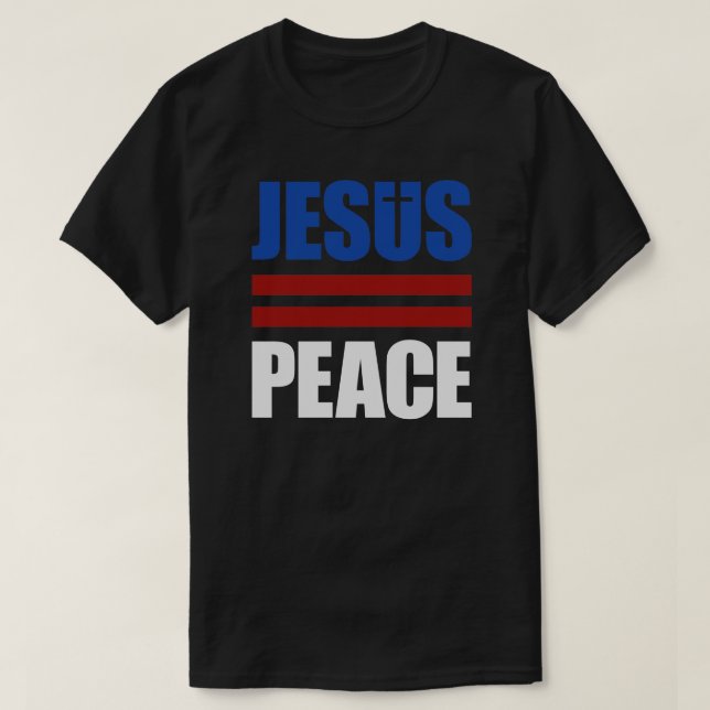 JESUS=PEACE rot, weißes, blaues Shirt (Design vorne)