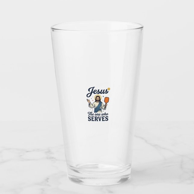 Jesus Pickleball Der, der Serviert T-Shirt Glas (Vorderseite)