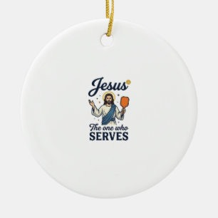 Jesus Pickleball Der, der Serviert T-Shirt Keramik Ornament