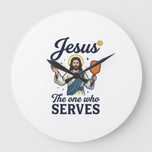 Jesus Pickleball Derjenige, der serviert Hemd Große Wanduhr