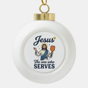 Jesus Pickleball Derjenige, der serviert Hemd Keramik Kugel-Ornament
