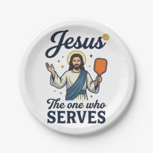 Jesus Pickleball Derjenige, der serviert Hemd Pappteller