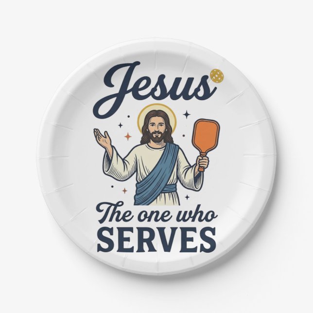 Jesus Pickleball Derjenige, der serviert Hemd Pappteller (Vorderseite)