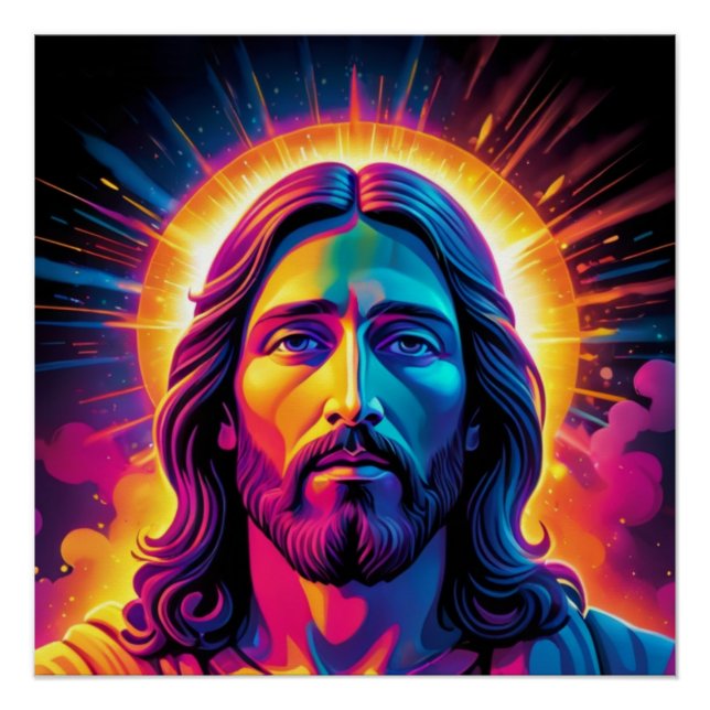 Jesus-Portrait im Stil von Neon Bold Poster (Vorderseite)