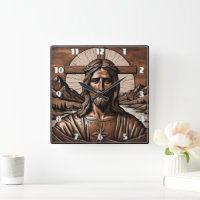 Jesus Portrait Umgeben von Bergen und Kreuz