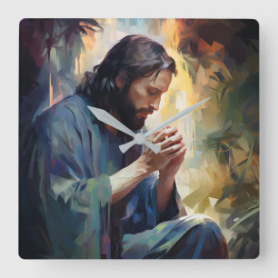 Jesus Praing Wall Clock Quadratische Wanduhr