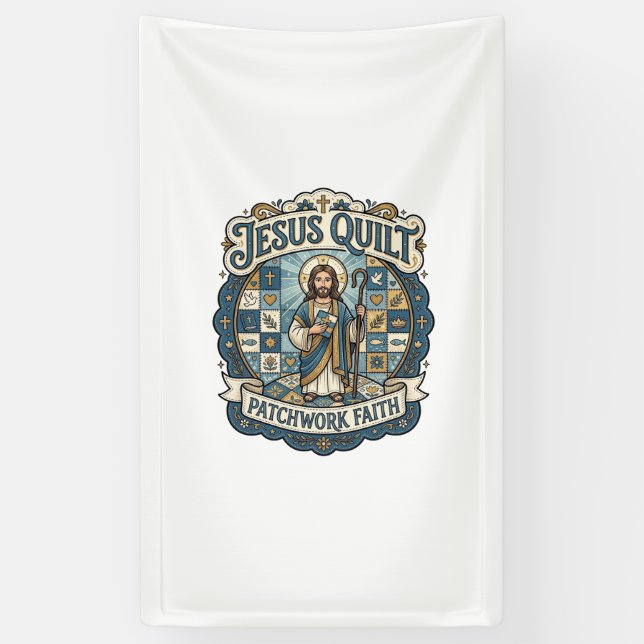 Jesus Quilt Patchwork Glaube Jesus Quilt Patchwork Banner (Vertikal)