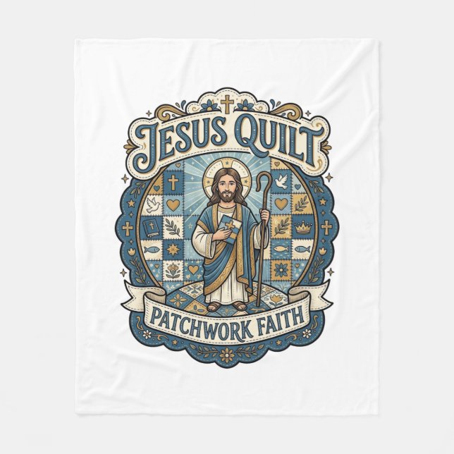Jesus Quilt Patchwork Glaube Jesus Quilt Patchwork Fleecedecke (Vorderseite)