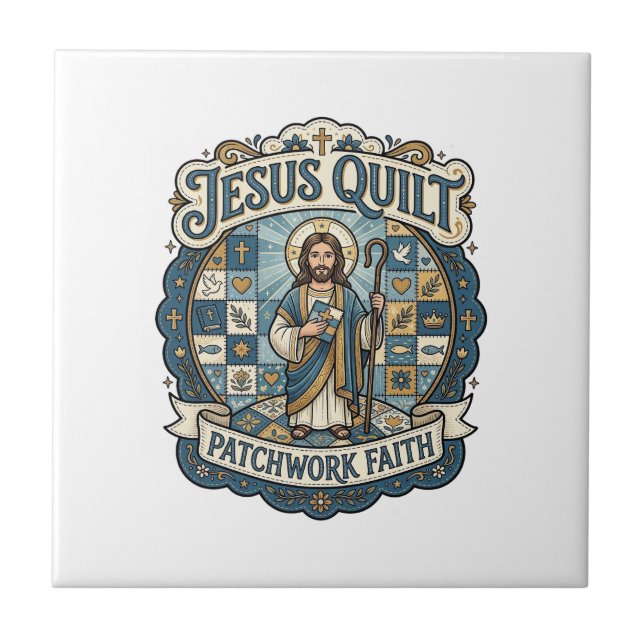 Jesus Quilt Patchwork Glaube Jesus Quilt Patchwork Fliese (Vorderseite)