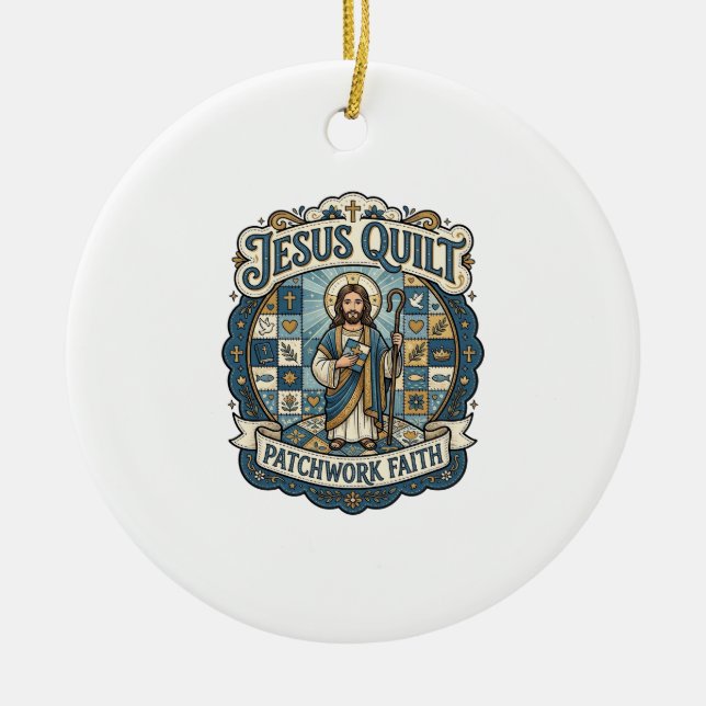 Jesus Quilt Patchwork Glaube Jesus Quilt Patchwork Keramik Ornament (Vorne)