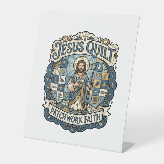 Jesus Quilt Patchwork Glaube Jesus Quilt Patchwork Sockelschild (Vorderseite)