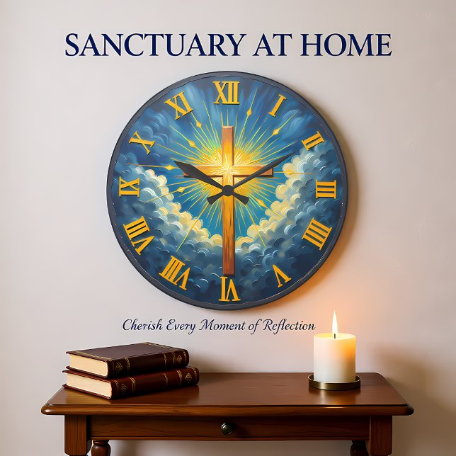 Jesus Radiant Heavenly Cross Große Wanduhr (Von Creator hochgeladen)