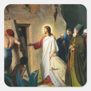 Jesus Raising Lazarus von Carl Bloch Quadratischer Aufkleber