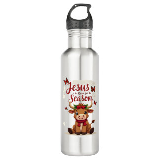 Jesus Reason for The Season Cow Christmas Christia Edelstahlflasche