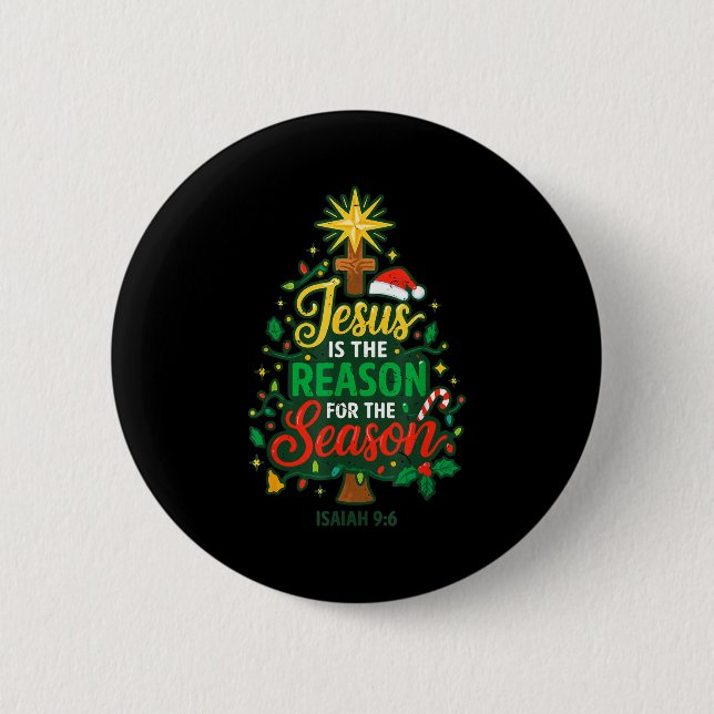 Jesus Reason Season Christian Christmas Family Pjs Button (Vorderseite)