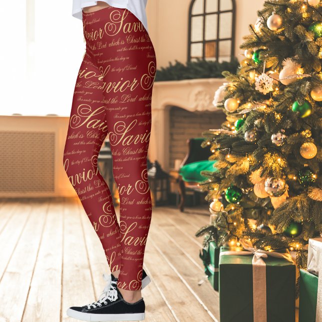 Jesus Red Gold Christliche religiöse Weihnachtsges Leggings (Red and Gold religious Christmas leggings. Great gift for Christian women.)