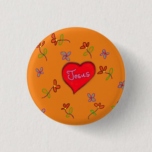 Jesus Red Heart Floral Orange Christlich Button