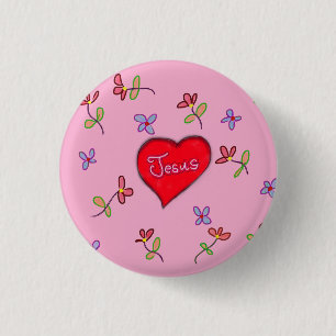 Jesus Red Heart Floral Pink Christlich Button