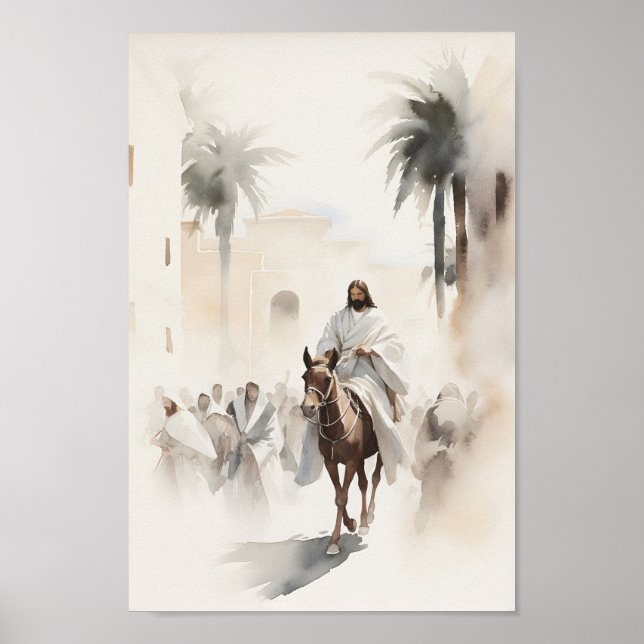 Jesus reitet in Jerusalem Wasserfarben Kunst druck Poster (Vorne)