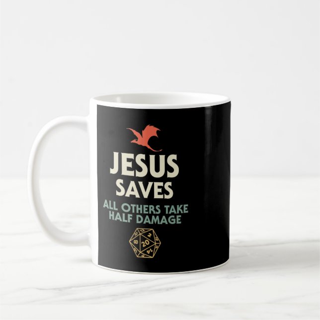 Jesus Rette DM Dragon D20 Dice Gift RPG Rolle Play Kaffeetasse (Links)