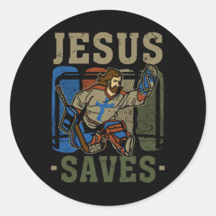 Jesus Rette Eishockey Goalie Sport Religiöse Chri Runder Aufkleber