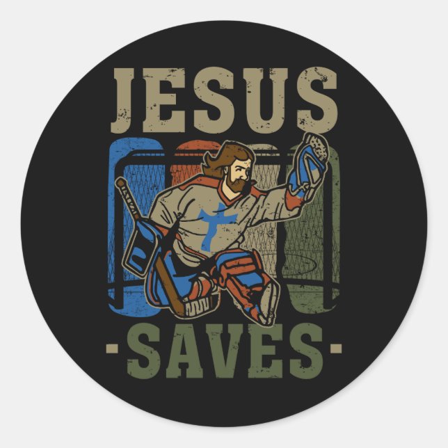 Jesus Rette Eishockey Goalie Sport Religiöse Chri Runder Aufkleber (Vorderseite)