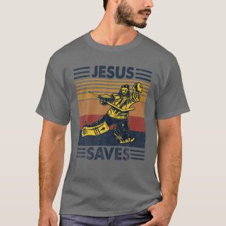 Jesus Rette Eishockey Goalie Sport Religiöse Chri T-Shirt