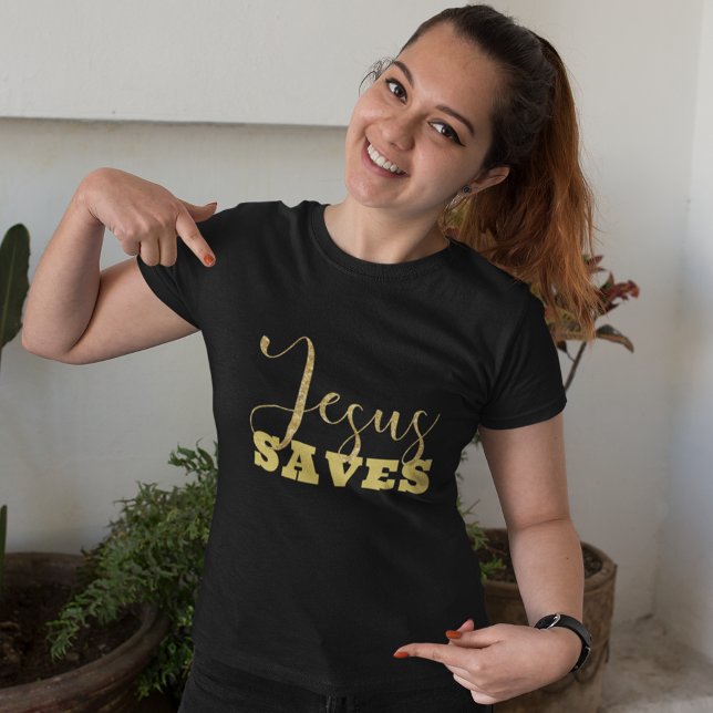 Jesus Rette Gelben Gold Glitzer T-Shirt (Von Creator hochgeladen)