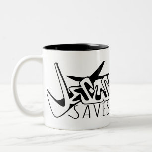 JESUS RETTE GRAFFITI ZWEIFARBIGE TASSE