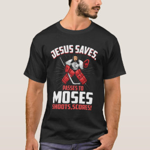 Jesus Rette Hockey Goalie Passes Moses Religious S T-Shirt
