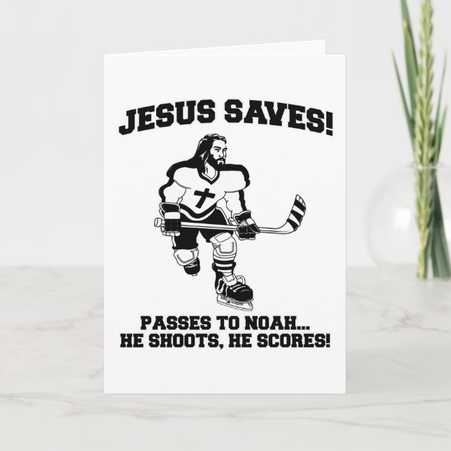 Jesus Rette Hockey lustiges Hemd Karte (Vorderseite)