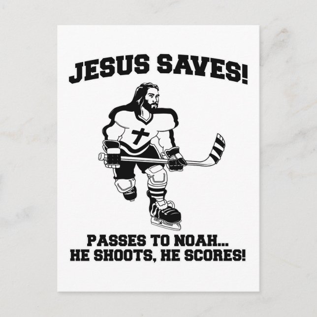 Jesus Rette Hockey lustiges Hemd Postkarte (Vorderseite)