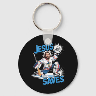 Jesus rette Hockey-Torhüter Eislaufen Sport Eisläu Schlüsselanhänger