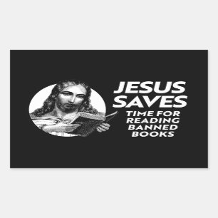 Jesus rette, indem er Bibliotheksbücher ausliest Rechteckiger Aufkleber