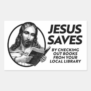 Jesus rette, indem er Bibliotheksbücher ausliest Rechteckiger Aufkleber
