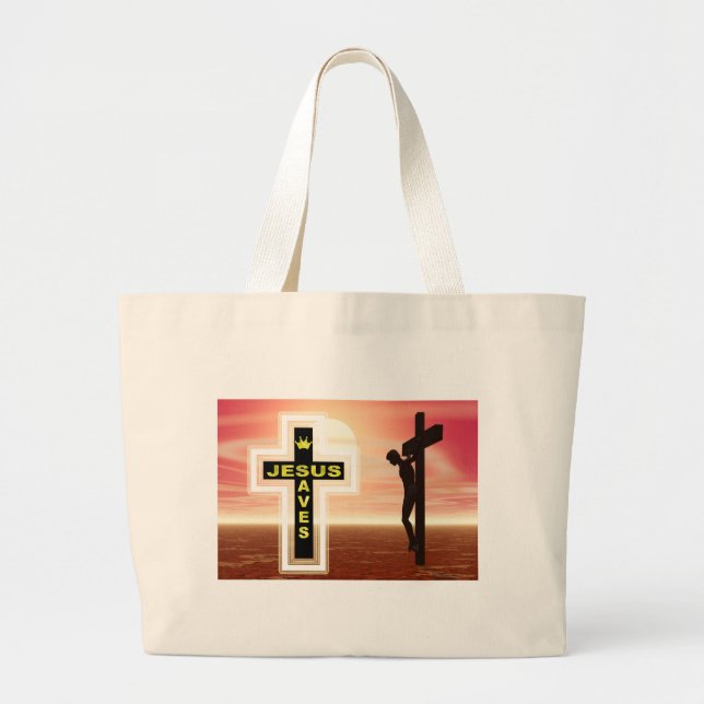 Jesus rette Kreuzigung Jumbo Stoffbeutel (Vorne)