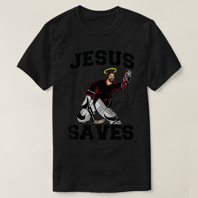 Jesus Rette lustigen Hockey Goalie Jesus Rette T-Shirt (Design vorne)