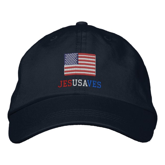 Jesus Rette mit amerikanischer Flagge Bestickte Kappe (Vorderseite)