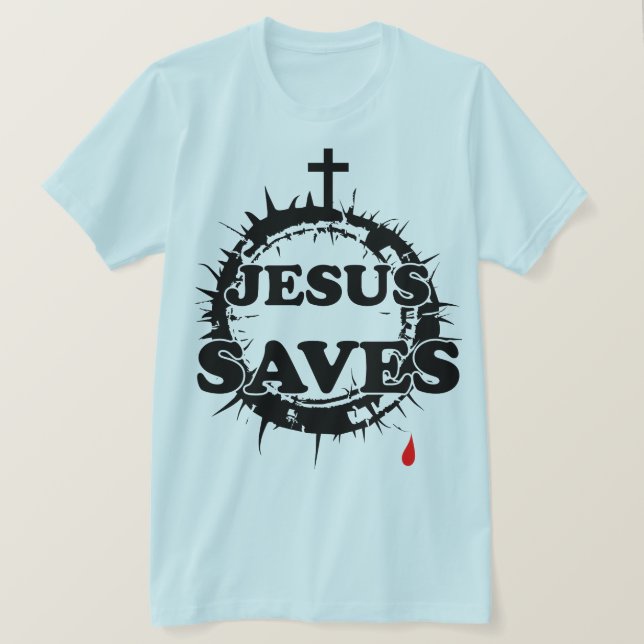Jesus Rette mit Kreuz und Krone von Thorns T-Shirt (Design vorne)