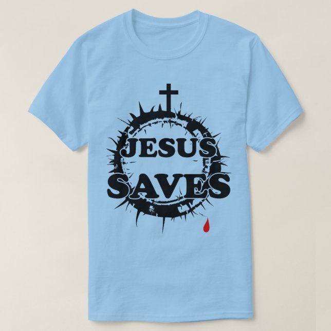 Jesus Rette mit Kreuz und Krone von Thorns T-Shirt (Design vorne)