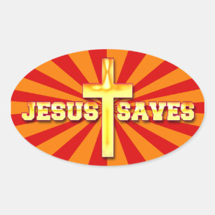 Jesus Rette Oval Cross Stickers