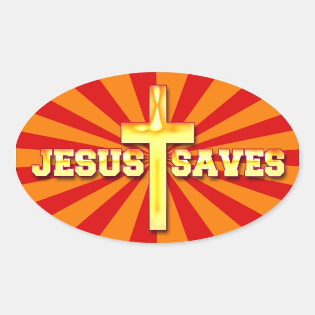 Jesus Rette Oval Cross Stickers (Vorderseite)